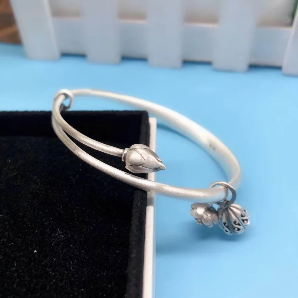 

JOOCHEER Sterling S999 silver Bangles 999 Bangle Written chinese style Lotus flower Original vintage ethnic closed bracelet