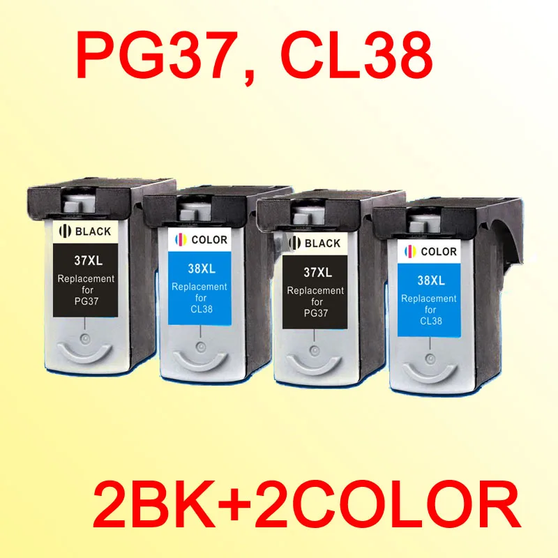 4pcs excellent Ink Cartridges Replace for Canon PG37 CL38 PG 37 CL 38 IP1800 IP1900 MP210 MP220