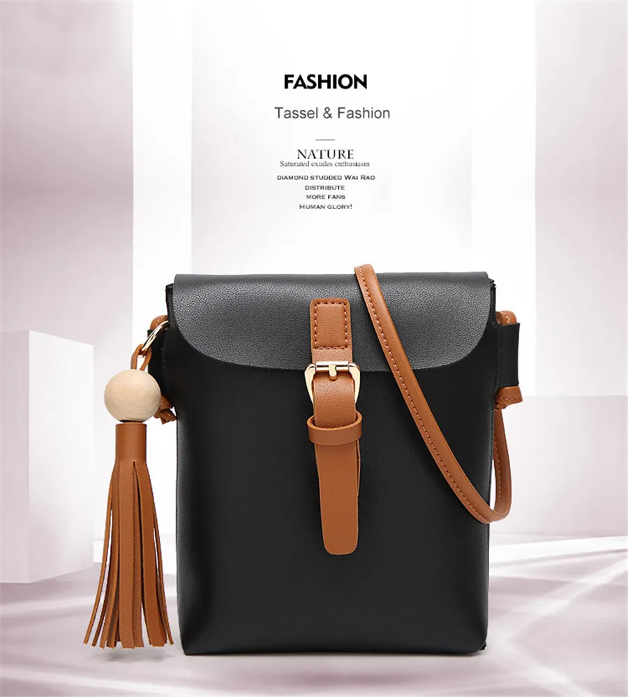 JKBW New Vintage Shoulder Bags PU Leather Tassel Women Messenger Bags Casual Lady Crossbody Bag Small Flap Shopping Handbag (1)