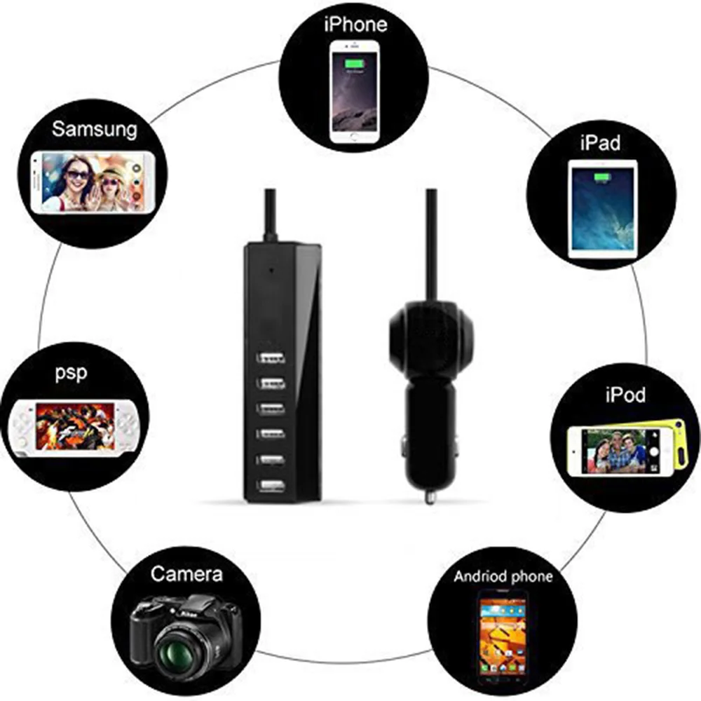 Nulaxy Car Charger 6 port USB Car Charger Fast Mobile Phone USB Charger for iPhone 6 7 8 X Xiaomi mi5 Samsung Galaxy S8 etc