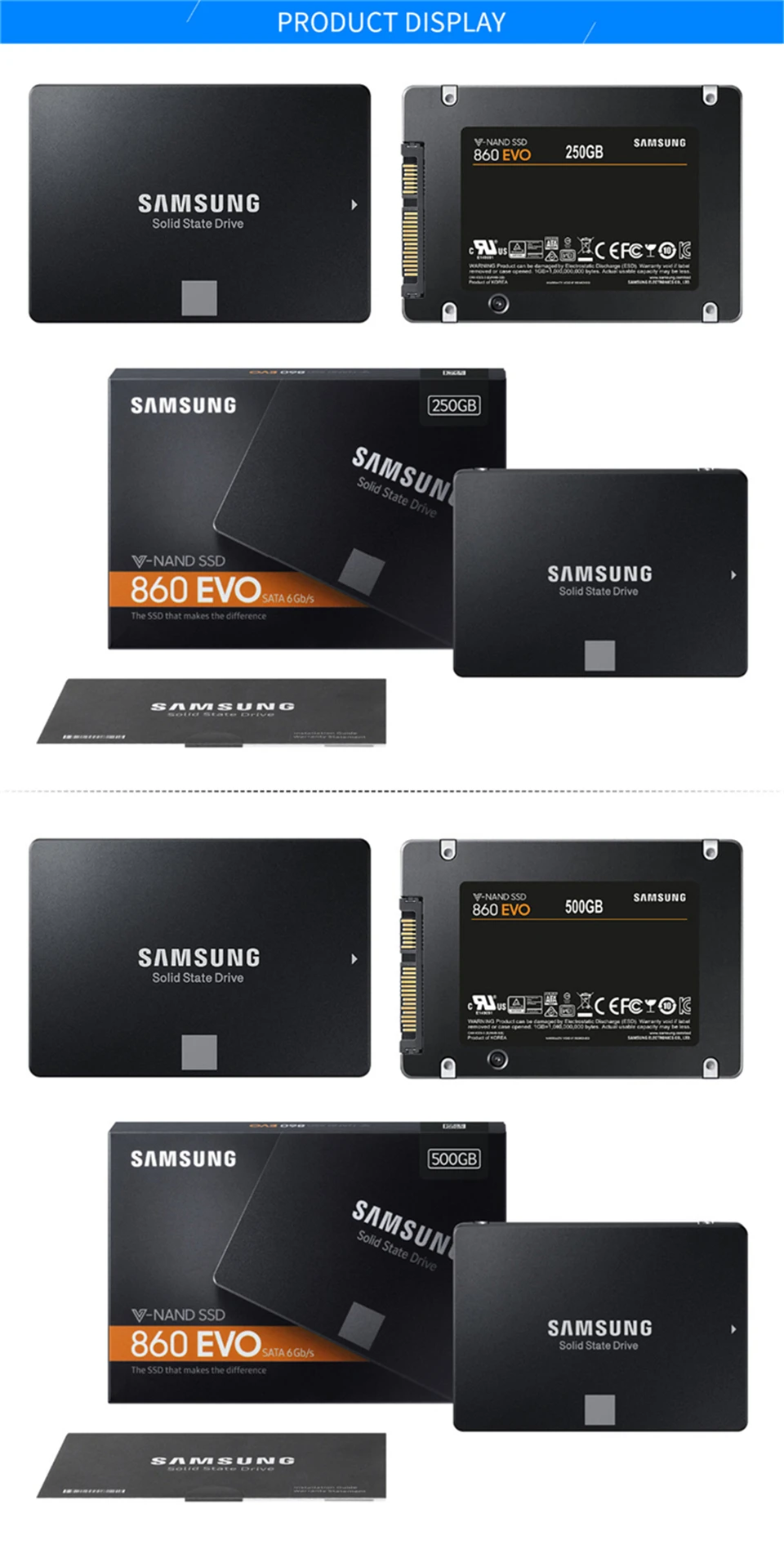 SAMSUNG внутренний EVO SSD 860 250 GB 500 GB 1 ТБ 2 ТБ 4 ТБ твердотельный диск 2,5 дюйма SATA3 ноутбуков настольных ПК TLC Disco жесткий диск SSD SATA III