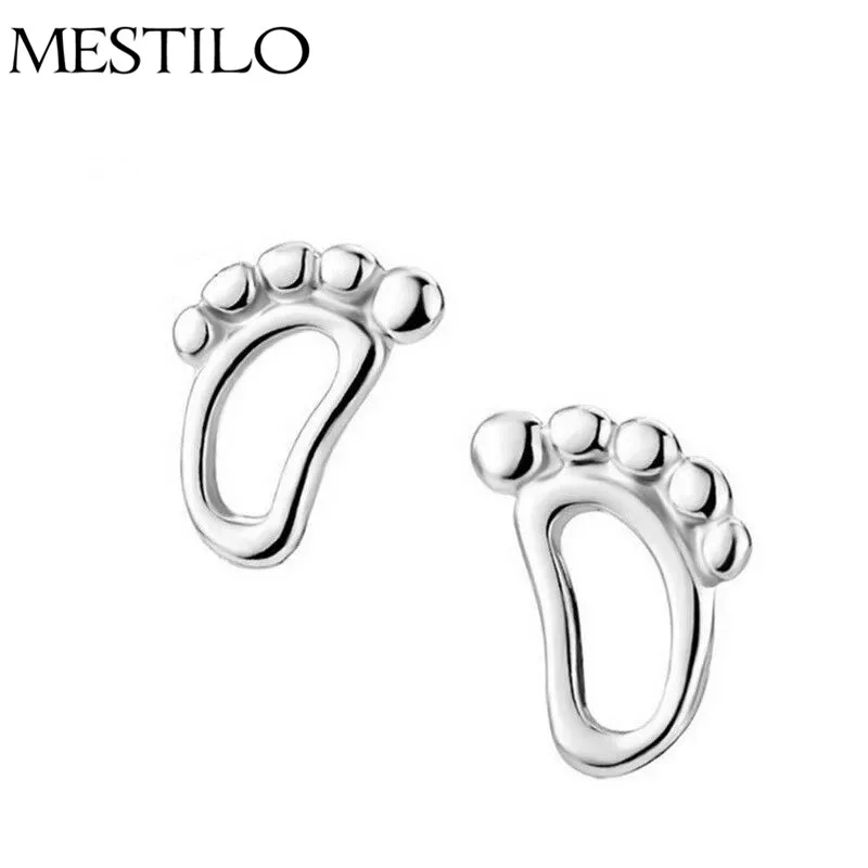 

MESTILO Korean Sliver Color Baby Small Foot Shape Stud Earrings For Women Fashion Cute Hollow Little Feet Print Stud Earrings