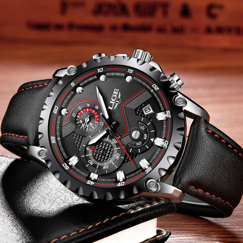 LIGE Mens Watches Top Brand Luxury Quartz Watch Men Casual Waterproof Stopwatch Chronograph Clock Sports Watch Relogio Masculino