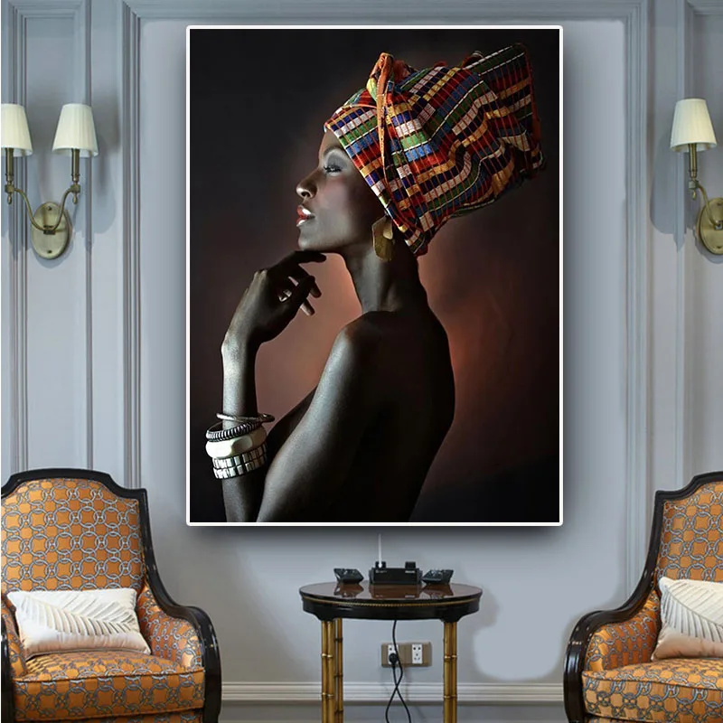 Картина на холсте модульные картины стены Искусство африканская Обнаженная женщина индийская повязка на голову портретный плакат HD принты домашний декор для спальни