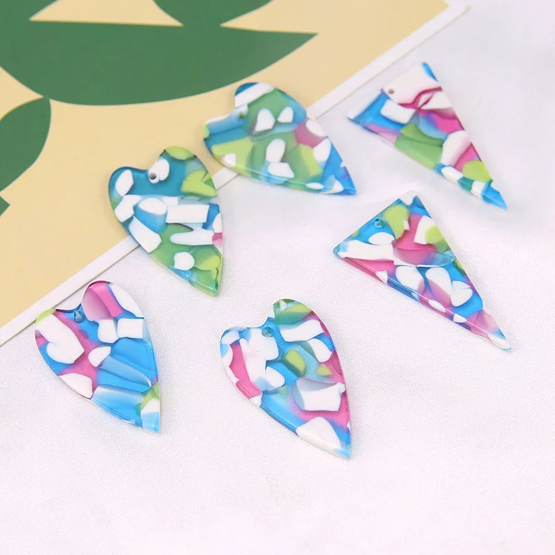 

Handmade diy jewelry earrings/necklace pendants accessory 20pcs/lot color triangle/hearts shape acetic acid charms