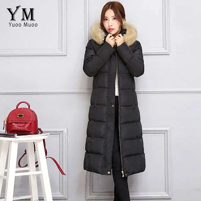 YuooMuoo Women Fur Collar Hooded Long Winter Jacket and Coat Windproof