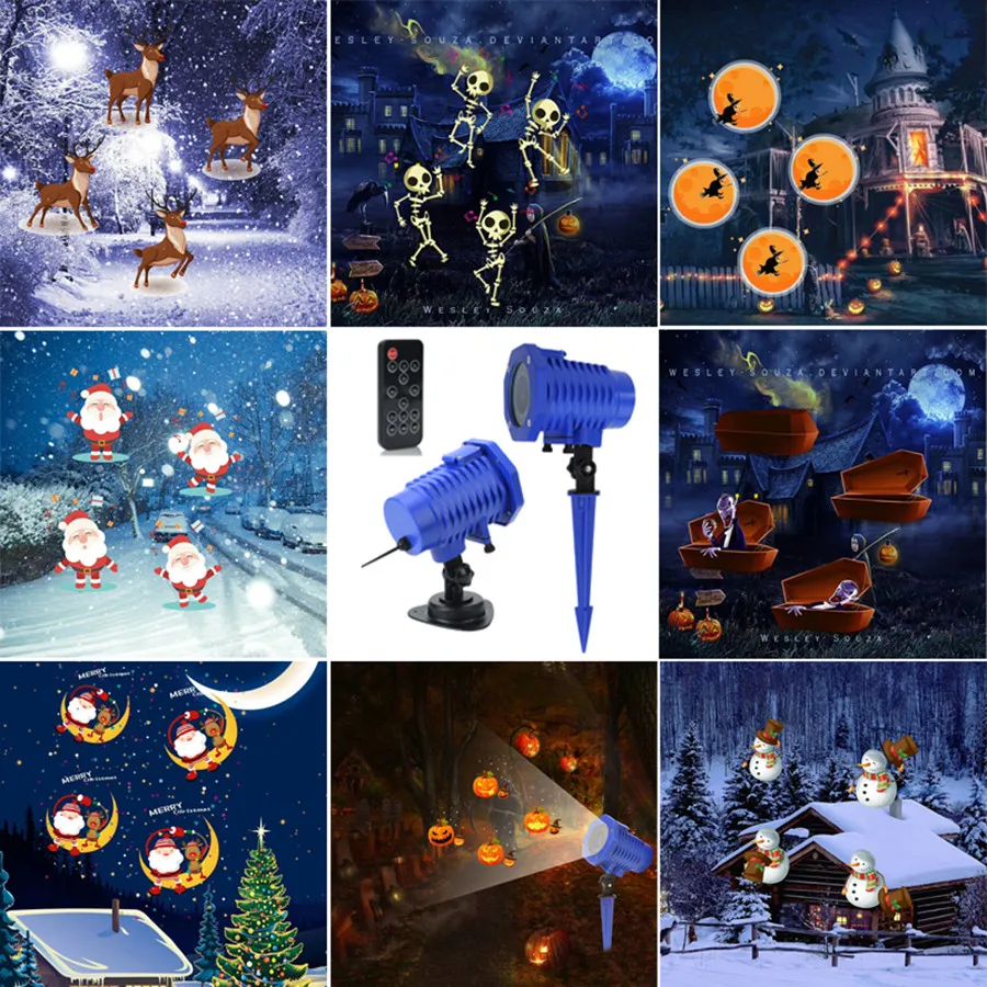 

Thrisdar 8 Pattern Christmas LED Animated Projector Light Outdoor Landscape Holiday Party Santa Claus Christmas Projector Lamps