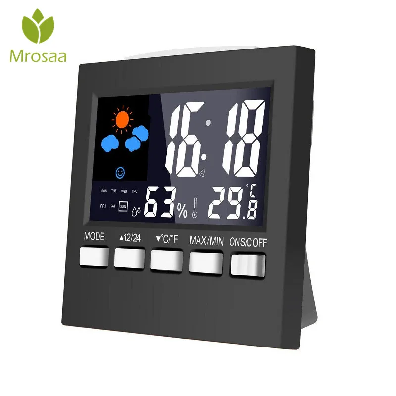 

Mrosaa Digital Alarm Clocks Temperature Humidity LCD Display Table Clokck Weather Calendar Countdown Timer Backlight Clock