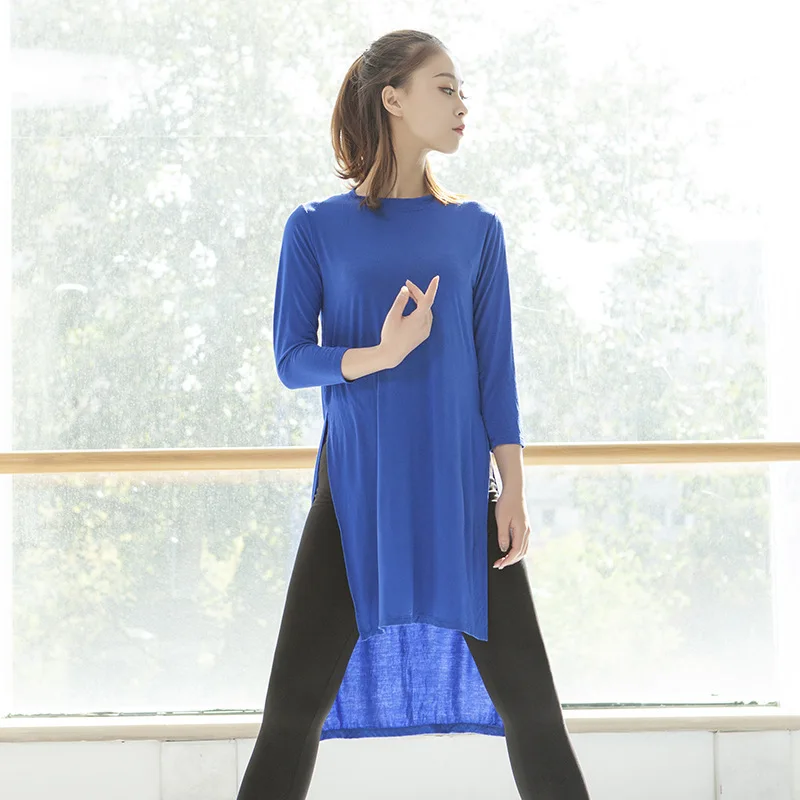 

Ladies Modern Dance Practice Clothes Tops Dance Costume Loose Basic Training Clothes Body Training Suit Modal Split Long Shirt