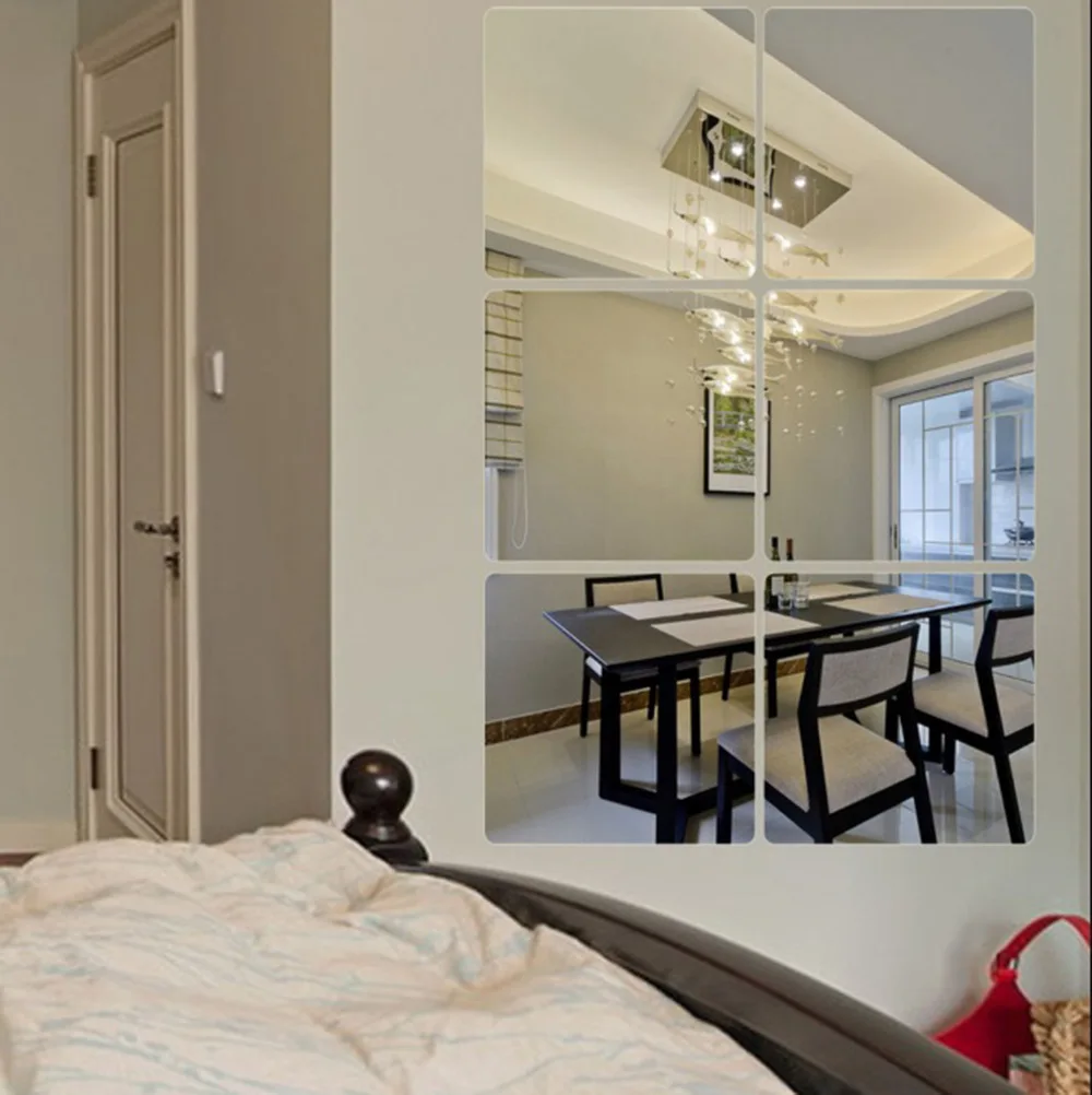 6pcs Square Roof Ceiling Decorative Mirror Crystal Wall Sticker DIY Acrylic 3D Home Decal Living