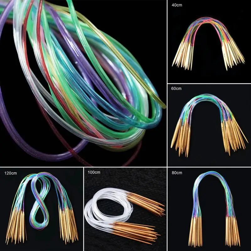 

40-120cm Colorful Sewing Needles Set Bamboo Circular Crochet Knitting Needles Set 18pcs Multicolor tube pattern clothe sewing15