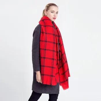 

190*80cm Red Black Plaid Scarf Long Infinity Scarf Fashion Warm Winter Brand Scarfs Cashmere Tassel Shawl Women Duftgold