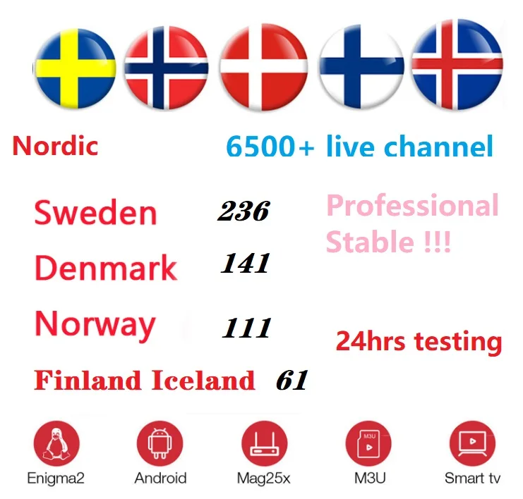 

World Nordic IPTV Subscription iptv French Spain Sweden tv box for android tv box smart iptv box Norway ice denmark UK Germany