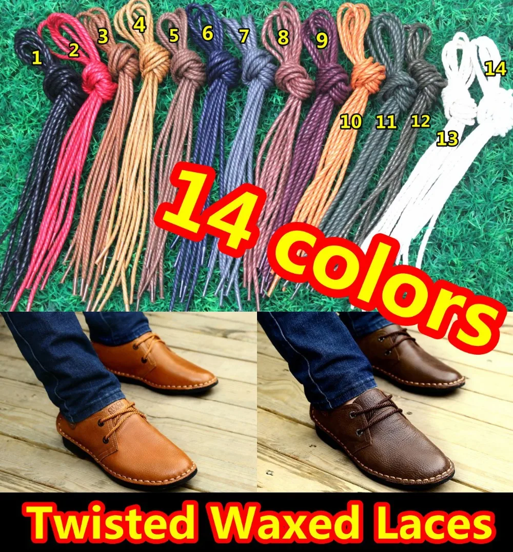 2015 New Twisted Waxed Cotton Laces, 14 colors available,Twisted ShoeLaces, Twisted Waxed Laces