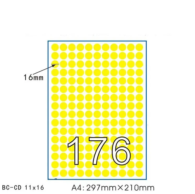 

50Sheet A4 Round Yellow paper printing label Die cut stickers for inkjet / laser jet / copier strong self-adhesive