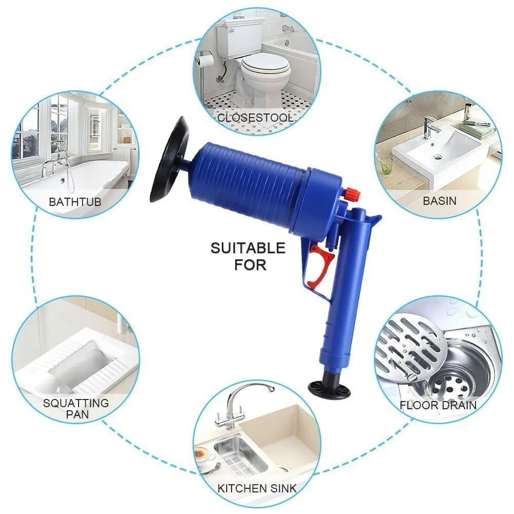 Hot Air Power Drain Blaster gun High Pressure Powerful Manual sink Plunger Opener cleaner pump for Toilets showers for bathroom