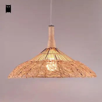

Custom Natural Wicker Rattan Cap Lampshade Pendant Light Fixture Vintage Rustic Asian Hanging Ceiling Lamp Dining Tabler Room