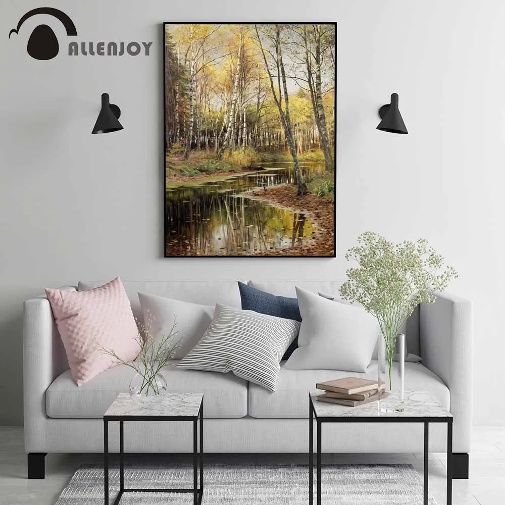 

Allenjoy Forest Pictures Rivers Trees Mandarin Ducks Autumn Canvas Paintings Photos Nordic Landscape Posters Home Decor Wall Art