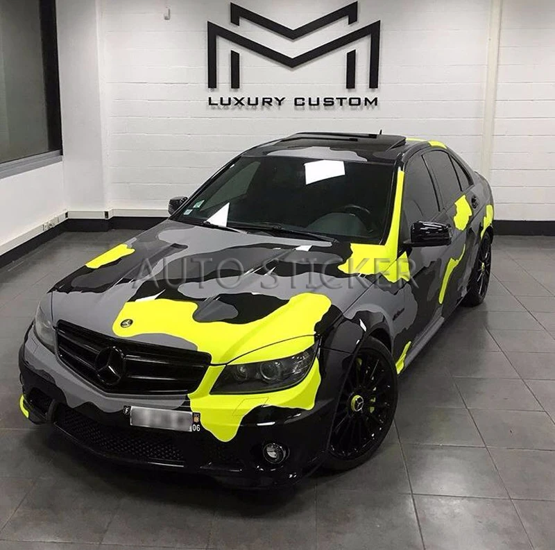 yellow black gray camo car wrap 3