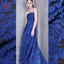 Американский стиль черный с синим цветочным растением жаккардовая парча ткань для платья пальто жаккард tissu tecido stoffen telas SP4767