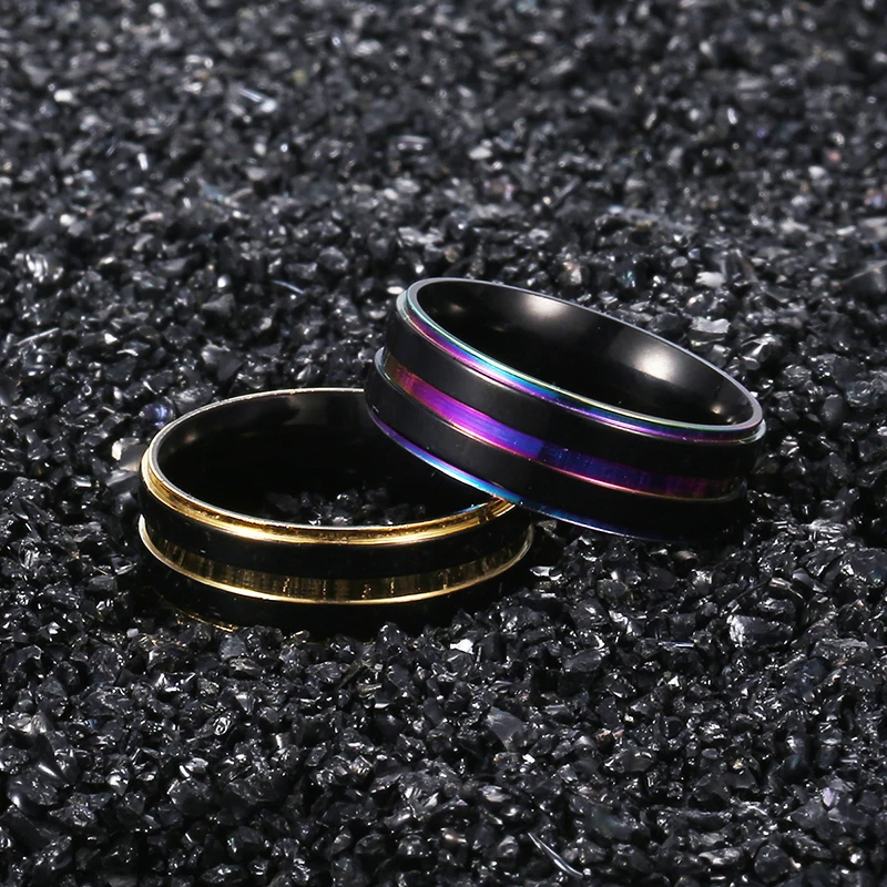 Разноцветные кольца для мужчин двойные черные полосы из нержавеющей стали мужское обручальное кольцо аксессуары Подарки мужские ювелирные изделия 7 мм DKRM47