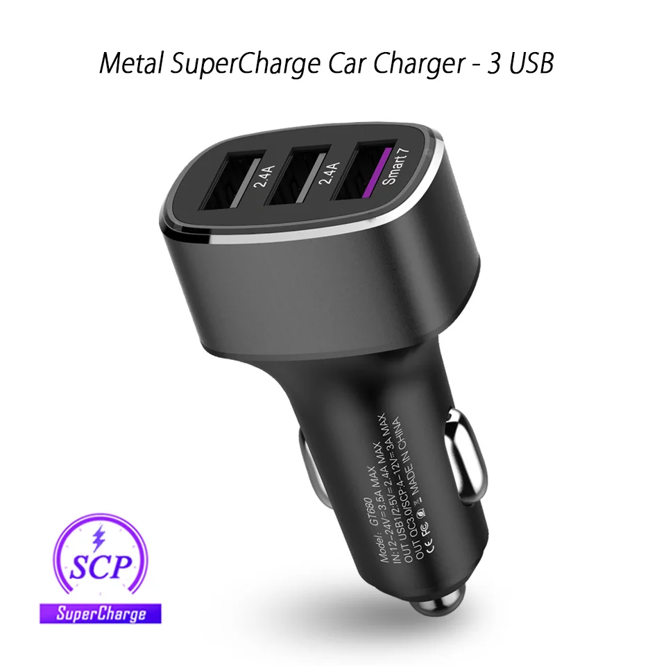 Металлический Supercharge зарядных порта USB для автомобиля Зарядное устройство Quick Charge 3,0 Dual USB адаптер для быстрого автомобильного телефона Зарядное устройство 3 Порты и разъёмы автомобиля-Зарядное устройство для huawei Коврики 30 20 Pro