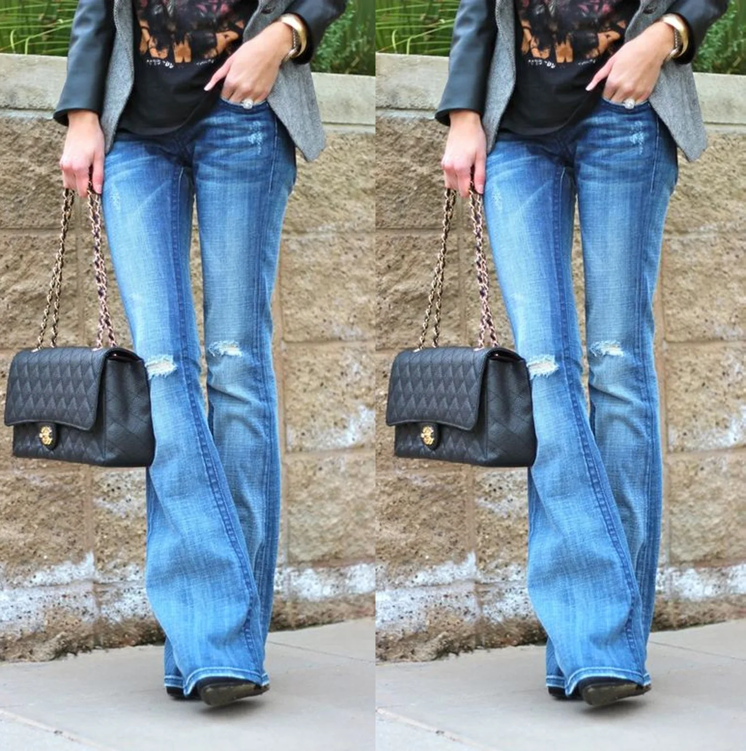 flared jeans with rips