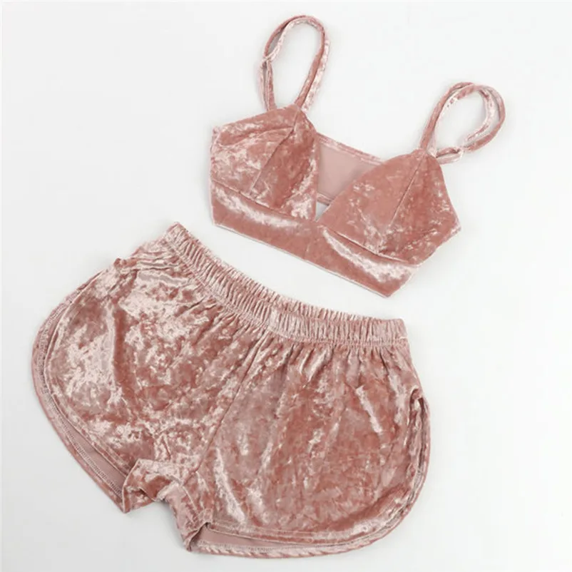 Two piece set tracksuit for women Sexy style Solid Color 2 Pieces Tops Chest Pad With Short Pants Sets conjuntos de mujer N30 (11)