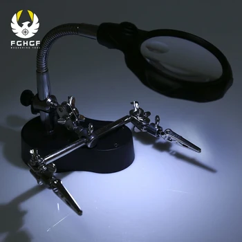 

FGHGF Standing Style Third Hand Soldering Holder Iron Stand Helping Clamp Vise Clip Desk Magnifier LED Loupe Magnifying Glass