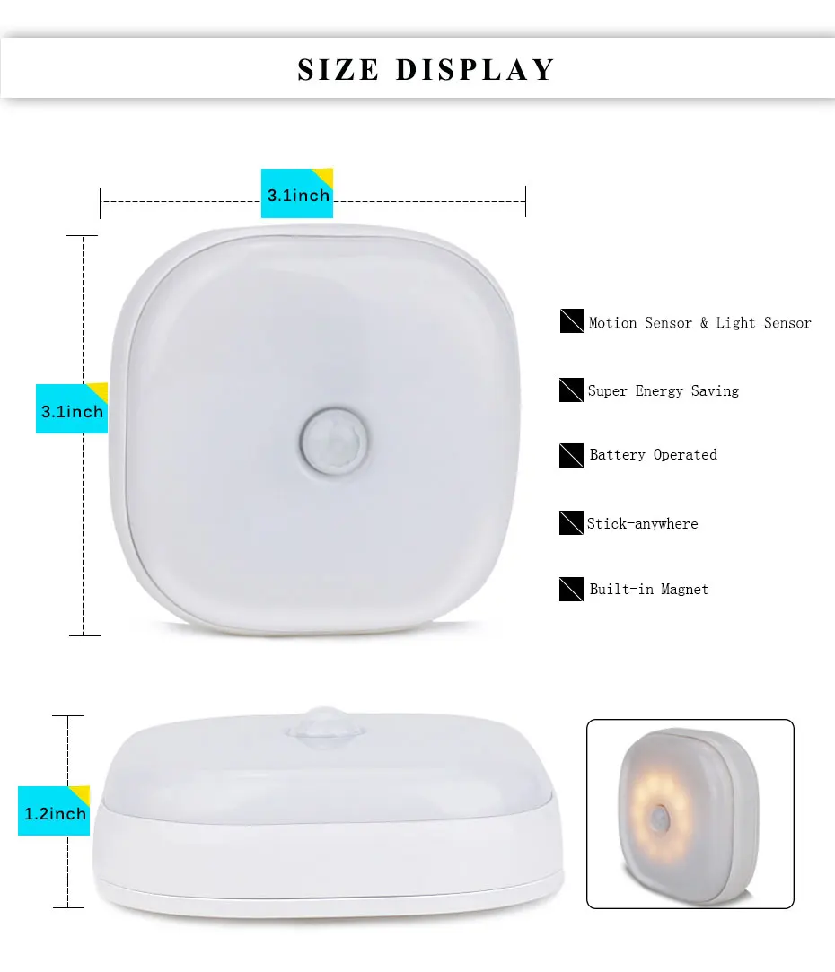 Светодиодный Ночной светильник с датчиком движения тела, настенный светильник с магнитной беспроводной батареей AAA, датчик автоматического включения/выключения, лампа для шкафа, лестницы