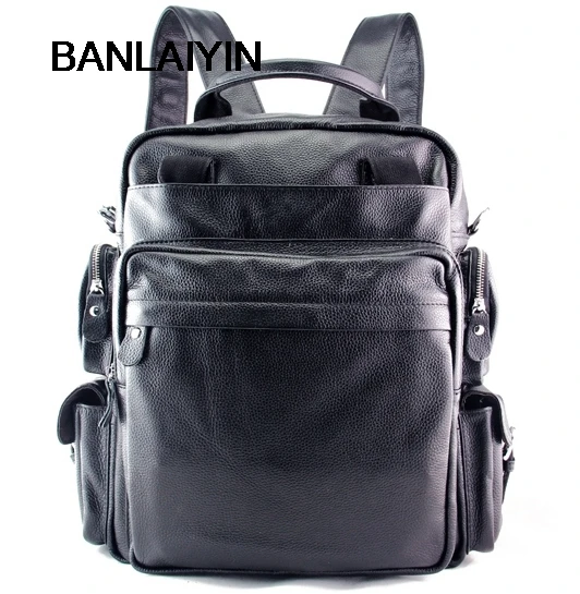 

Multi-function Cowhide Genuine Leather Men's Backpack Leather School Backpack Bag Rucksack Travel Backpack Bag Tote Black