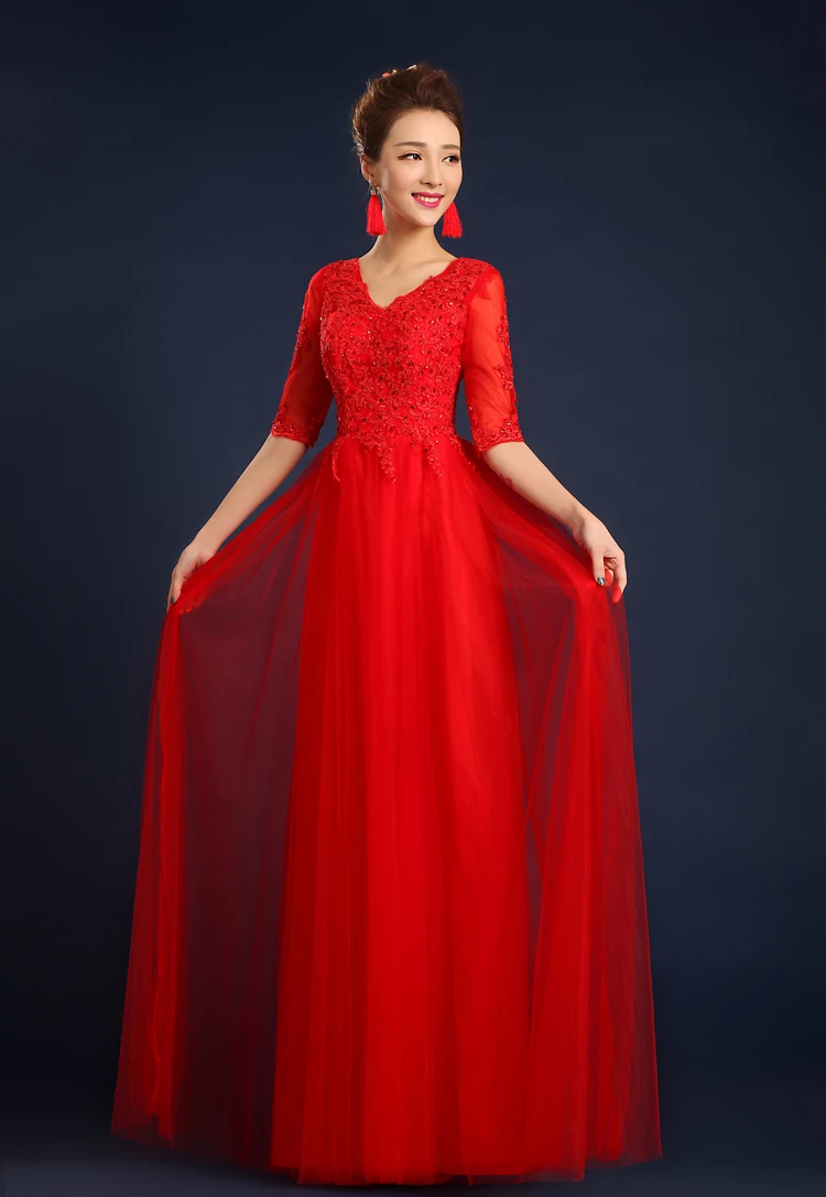 Vestido formatura festa2019 тюль бисером Половина рукава A Lina бирюзовый фиолетовый красный королевский синий платье подружки невесты длинное свадебное