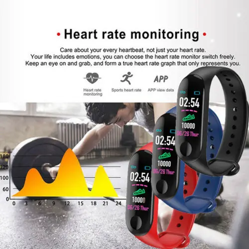 Смарт браслет часы Браслет фитнес трекер кровяное давление HeartRate M3 унисекс