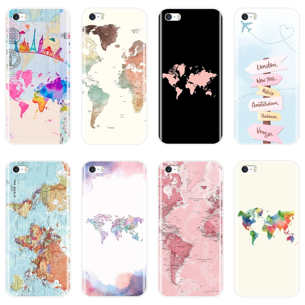 

Back Cover For Apple iPhone 5 S 5C 5S SE World Map Travel Airplane Fashion Cool Silicone Soft Phone Case For iPhone 4 S 4S Case