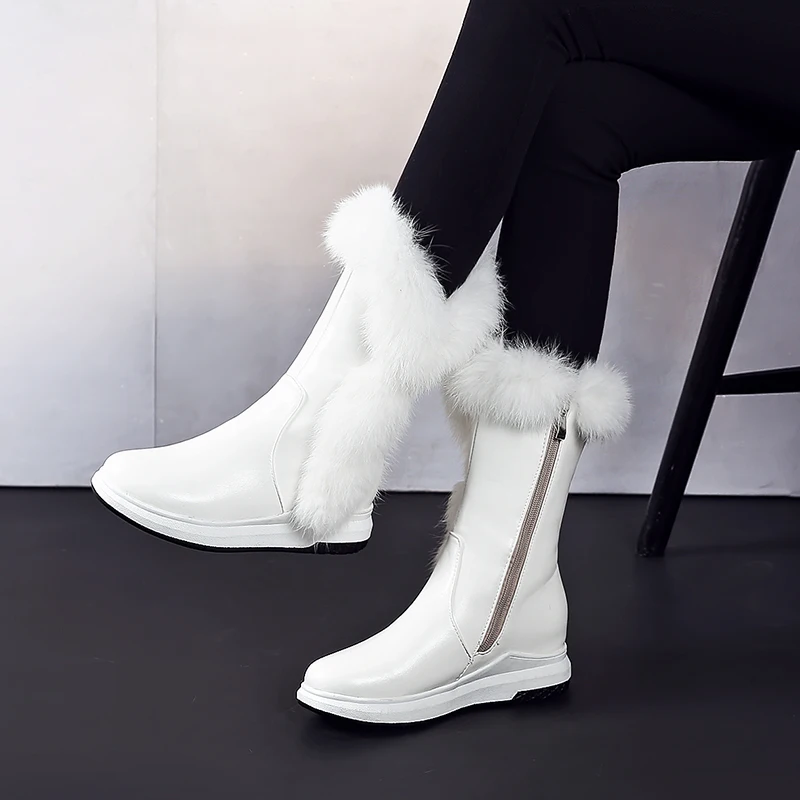 

RQFF Brand Boots Women Plus size34-43 Leather Ladies Boot Platform Shoe With Box Woman Rabbit Fur Shoes Female Snow Winter Shoes