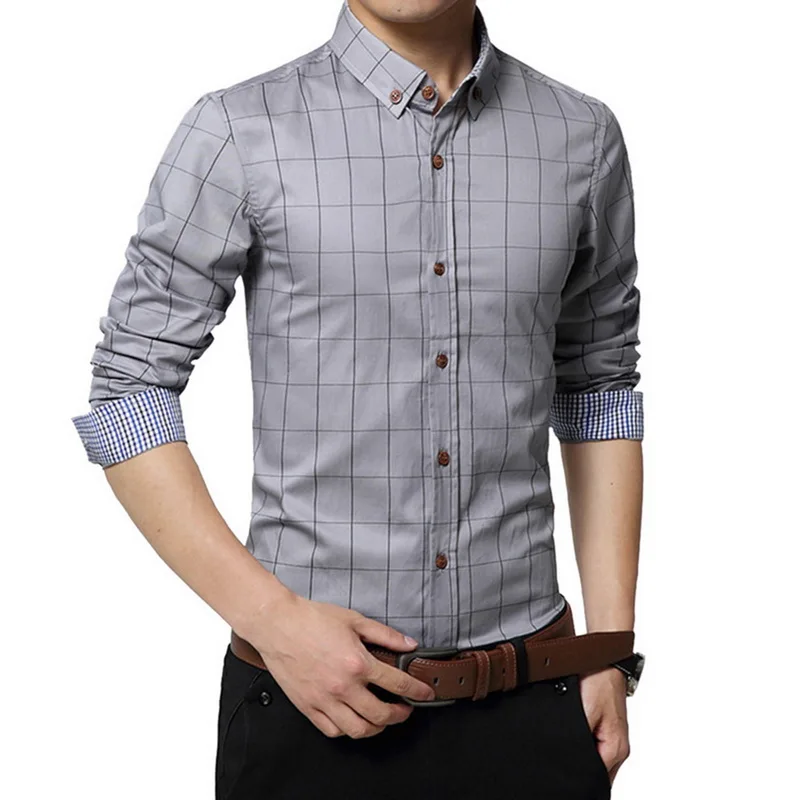 Aisputent 5XL Клетчатая Мужская рубашка с длинным рукавом с отложным воротником, мужская деловая одежда, рубашки в стиле пэчворк camisa masculina