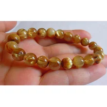 Со скидкой натуральный Титан Золотая игла Рутиловый Кварц стрейч браслет круглые ювелирные бусины 8,5 мм