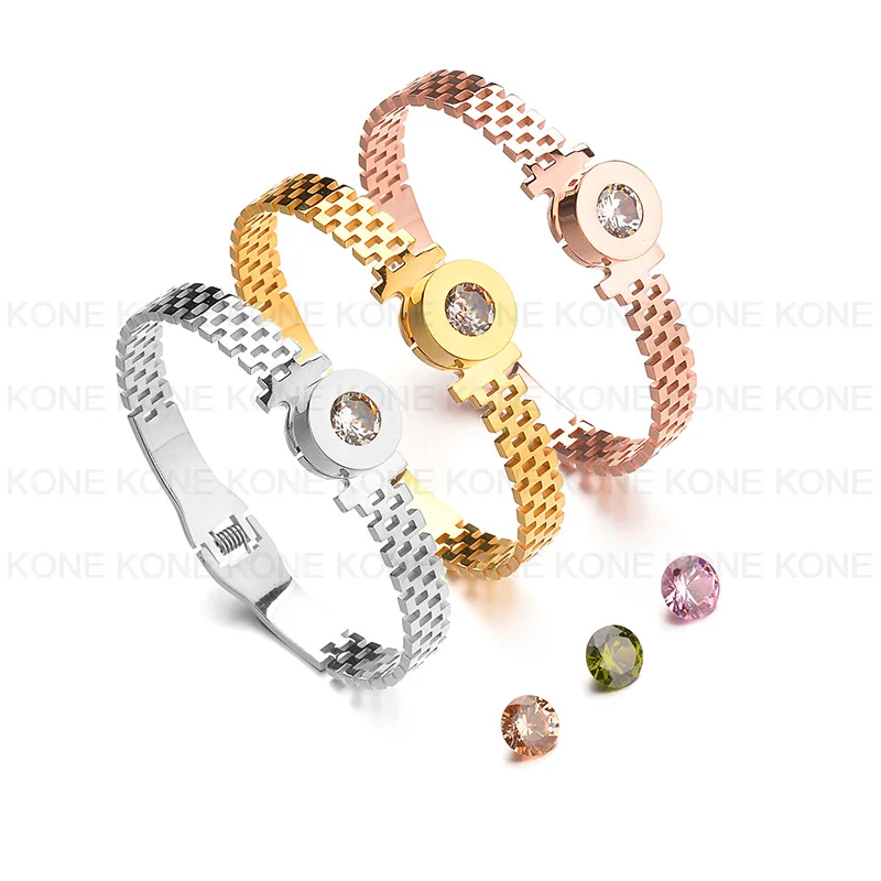 UZone сменные CZ камни браслет из нержавеющей стали сменные ювелирные изделия Шарм полый браслет из манжеты браслеты для женщин - Окраска металла: shuangpai