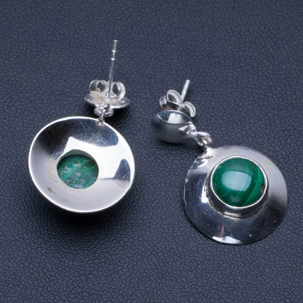

Natural Malachite 925 Sterling Silver Earrings 1 1/4" Q1503