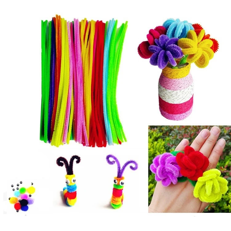 100 pièces mélange coloré Chenille tige enfants jouets éducatifs à la main Art bricolage jouets en peluche shilly-stick décorations de noël (lot de 100)