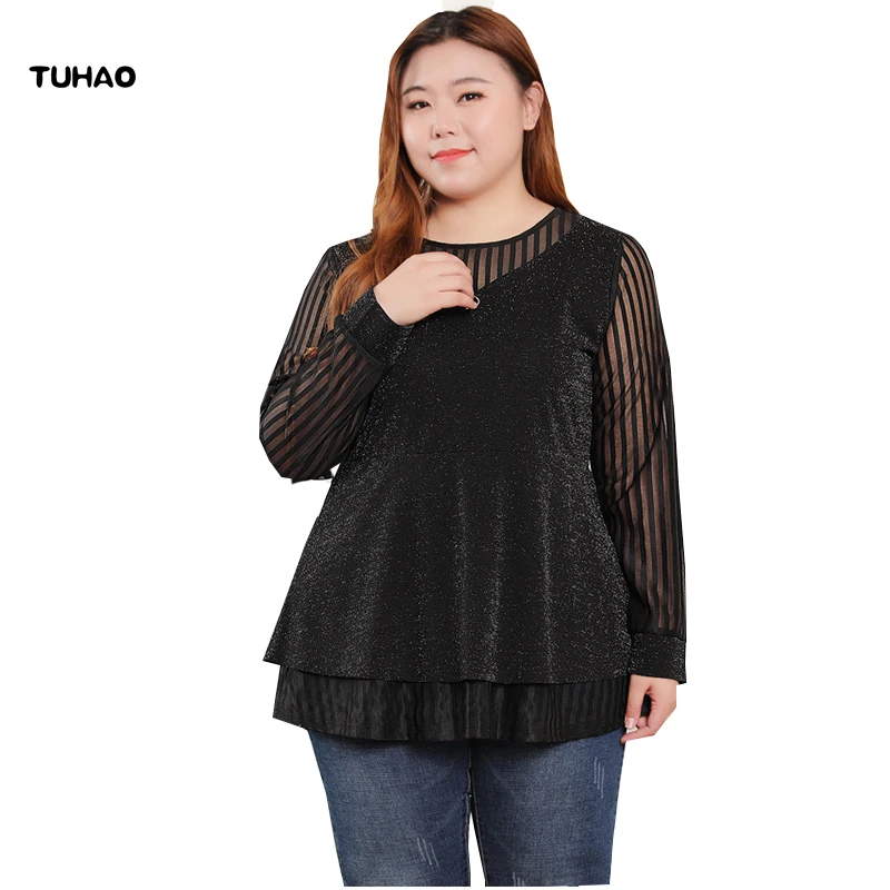 

TUHAO 2019 SPRING BLACK Elegant Rufles Women Blouses Shirts Plus Size 10XL 8XL 6XL Female Office Lady Blouse Shirt Tops MSFS