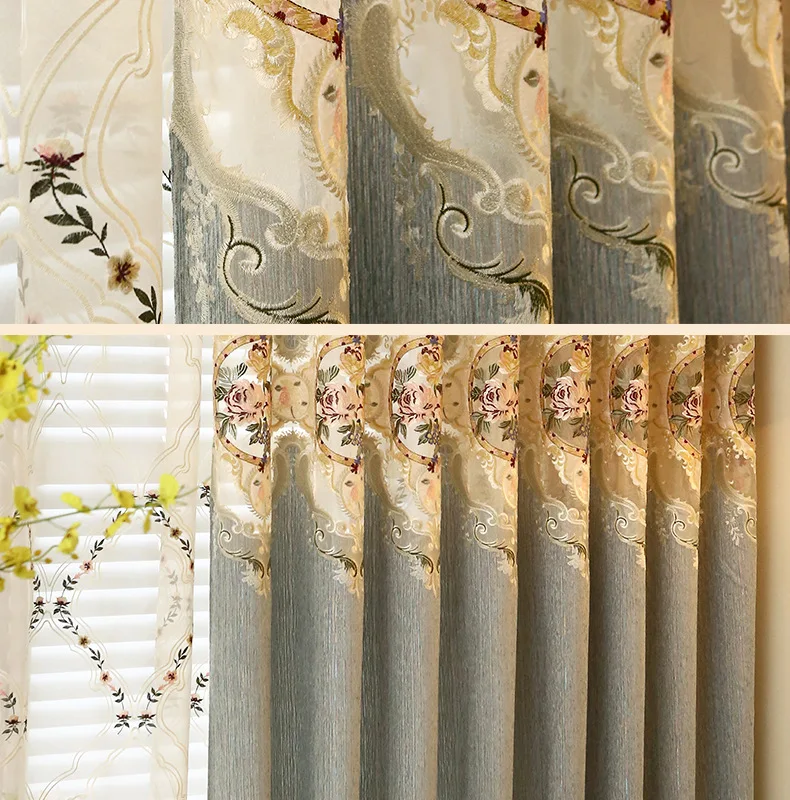 Европейский стиль Вилла высокого класса на заказ затемненные вышитые занавески s для гостиной с роскошной вуалью занавески для спальни
