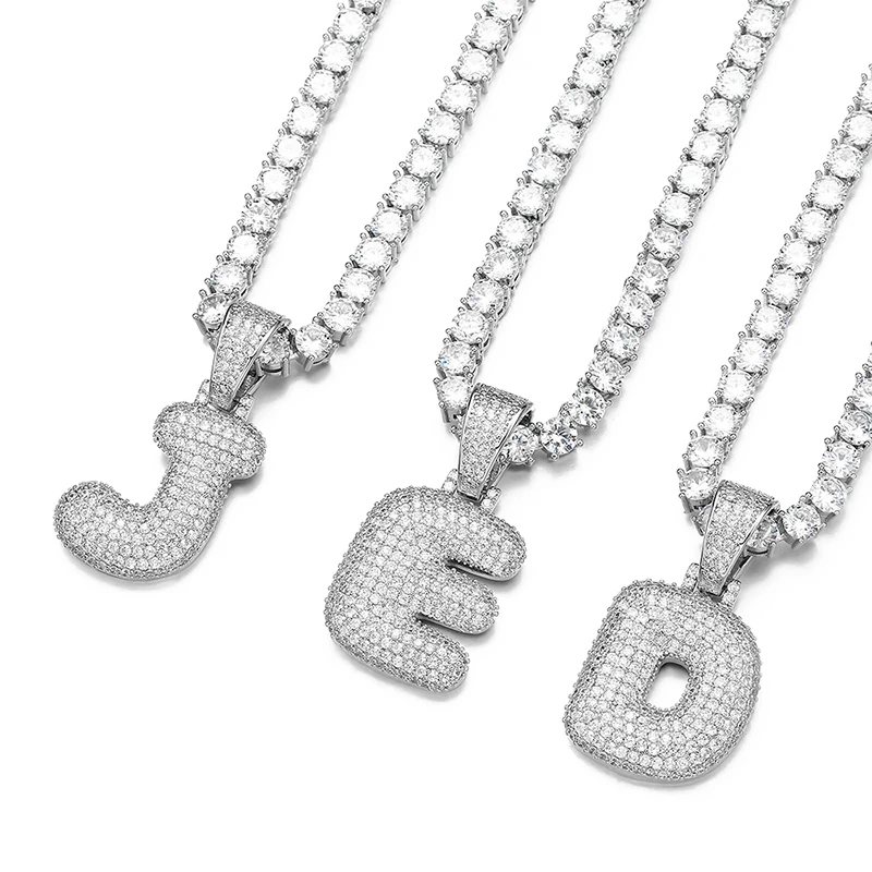 A-Z 26 пузырчатых букв ожерелья с подвесками для мужчин хип хоп ювелирные изделия с 5 мм золото серебро теннисная цепочка