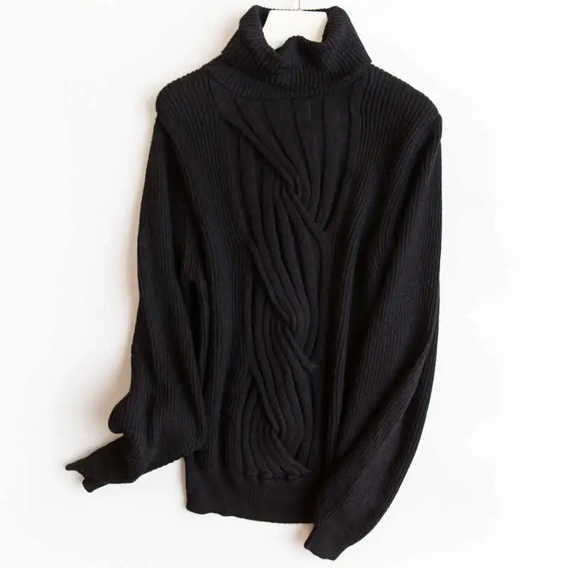 Кашемировый свитер с высоким воротом для женщин, для отдыха, большой размер, женский свитер, зимние кашемировые свитера для женщин, свитера, пуловер для женщин - Цвет: Черный