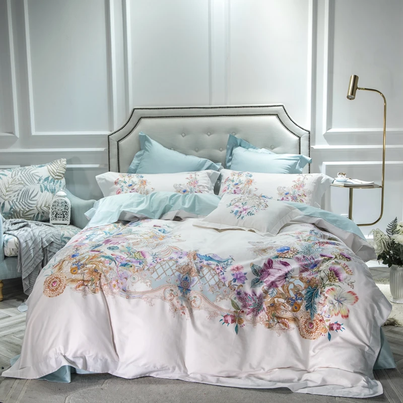 Waliicorners 60S Egyptian Cotton Royal Luxury Bedding set King Queen Size boho Bed set Duvet Cover Bedsheet set parrure de lit 39 1