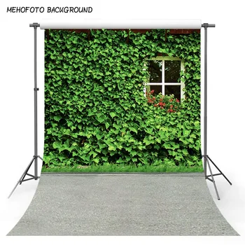 

Vintage Green Leaves Wall Photography Backdrops 10x10 White Wood Windows Grey Vinyl Flooring Photo Background for Studio Custom