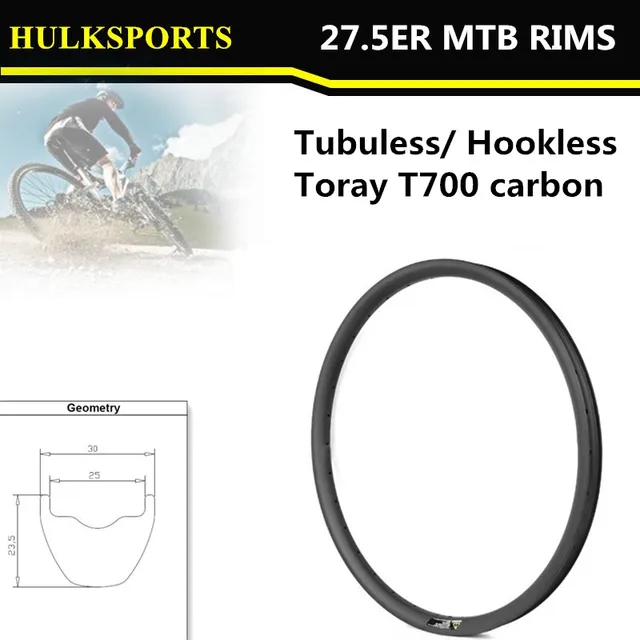 Best price at $160 Cheap 30mm width tubeless 27.5 mtb rims 27.5er bicycle carbon mtb rim hookless carbon mountain bike rim HK-M23-W30-27-T