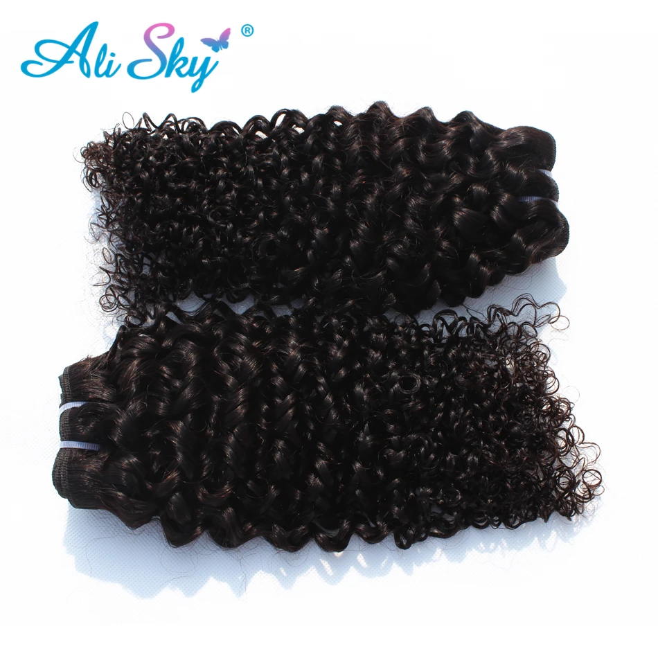 Alisky Hair Malaysian Kinky Curly remy Hair Weaving Bundles Human Hair Extensions Natural Black 1 or 3 Or 4 Piece thick weft