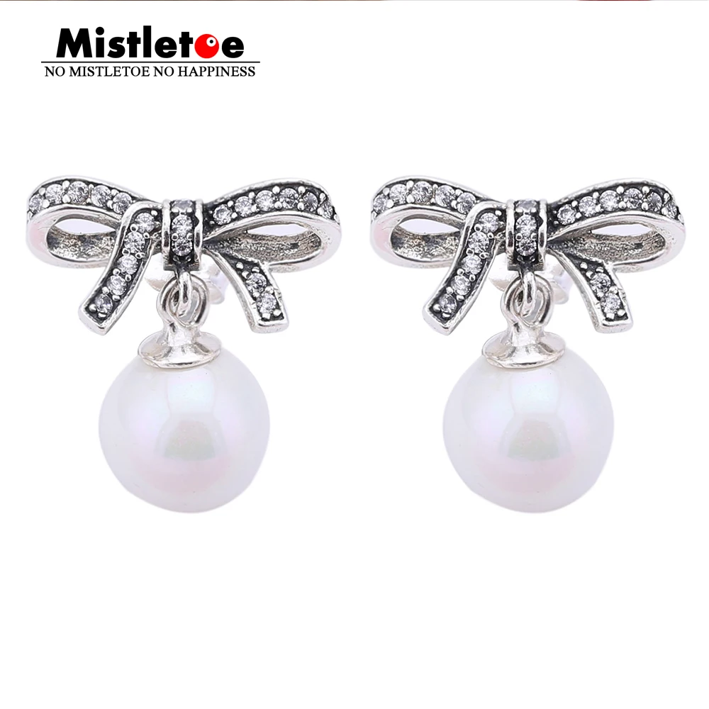 

Authentic 925 Sterling Silver Sentiments, White Pearl & Clear CZ Stud Earrings Compatible with European Jewelry