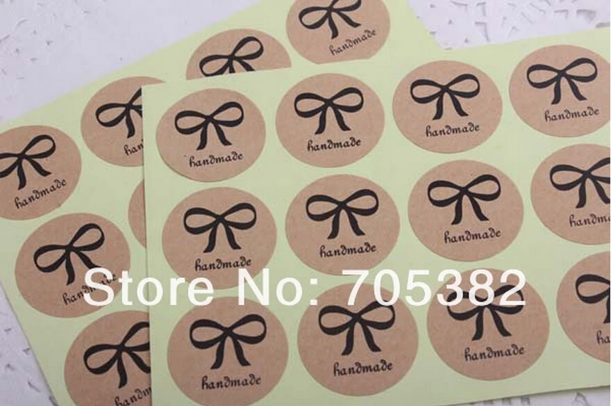 

1000 pcs/lot Creative bowknot pattern handmade Letter kraft paper packaging label Adhesive Sticker(dd-16)